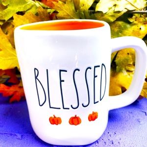 NEW Rae Dunn BLESSED Mug w/Pumpkins Orange Interio